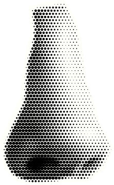 Retro halftone collage nose for mixed media design. Human nose in halftone texture, dotted pop art style. Vector illustration of vintage grunge punk crazy art templates.