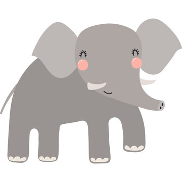 Cute funny elephant cartoon character illustration. Hand drawn Scandinavian style flat design, isolated vector. Tropical animal, jungle wildlife, safari, nature, kids print element