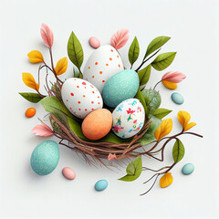 easter eggs in a basket generative ai