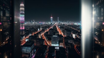 Cyberpunk streets illustration, futuristic city, dystoptic artwork at night, 4k wallpaper. Rain foggy, moody empty future. Generative AI