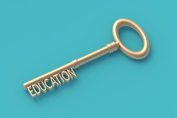 The word education on the key. School concept. 3d rendering