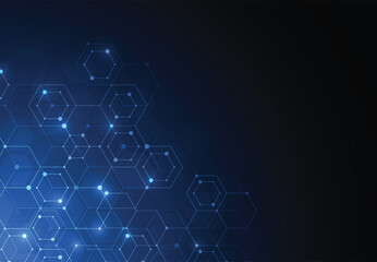 Abstract science template. Technology lines and dots connection background. Wallpaper or banner with a DNA molecules. Vector illustration