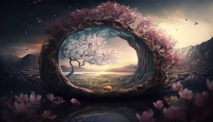 Fototapeta premium Spring Awakening: Conceptual Photography of Nature Rejuvenating in the Season of Renewal. Generative AI