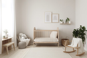 Modern Minimalist Bright Nursery Room with Blank Wall