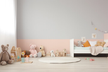 Modern Children's Room with Toys and Blank Wall