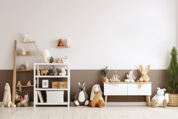 Modern Children's Room with Toys and Blank Wall
