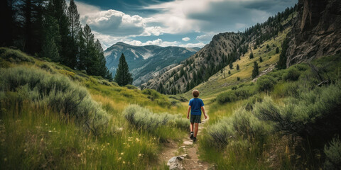Adventure Awaits: Young Boy Hiking and Exploring Outdoors. Generative AI