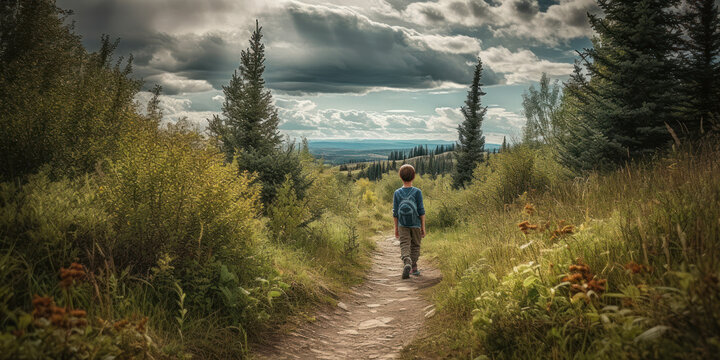 Trailblazing: Adventurous Boy Exploring The Great Outdoors. Generative AI
