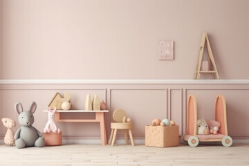 Modern Children's Room with Toys and Blank Wall