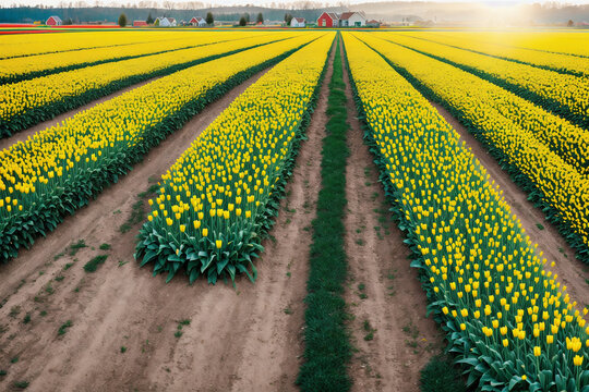 field of yellow tulips. Generative AI