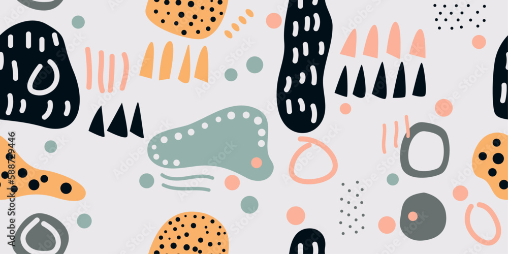 Poster Scandinavian shapeless abstraction. Seamless pattern for a stylish interior. For print and interior decoration, pillows, textiles, surfaces, cups, design. Vector seamless scandinavian pattern.
