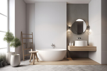 Modern Minimalist Bathroom with Empty Blank Wall