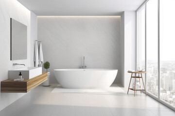 Fototapeta na wymiar Modern Minimalist Bathroom with Empty Blank Wall