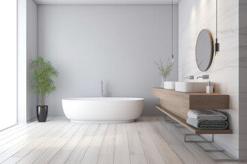 Fototapeta na wymiar Modern Minimalist Bathroom with Empty Blank Wall