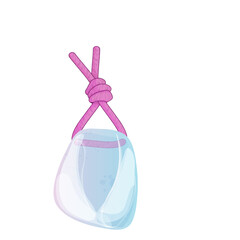 Crystal. Healing Transparent Healing Quartz with a Violet Rope Knot . Pink Gradient Transparent Bright Gemstone. The Magic Stone
