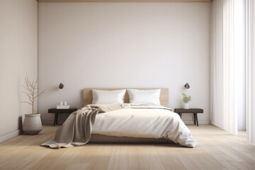 Fototapeta na wymiar Modern Minimalist Bedroom with Empty Wall