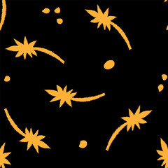 Fototapeta na wymiar Starry night seamless pattern. Yellow stars on black background. Vector wallpaper
