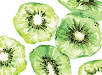 Naklejka na ściany i meble slices of kiwi. food. watercolor background with kiwi. bright background with fruits. wallpaper green. vector illustration. art