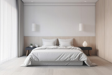 Fototapeta na wymiar Modern Minimalist Bedroom with Empty Wall