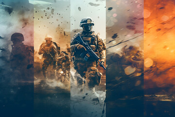 Modern abstract collage of war concept. Generative AI