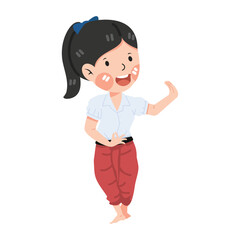Cartoon Woman student Thai Dance