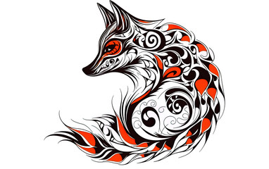 Psychedelic Fox Tattoo Design. Isolated. Generated by Midjourney Generative AI