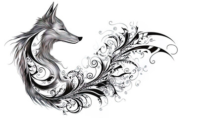 Psychedelic Fox Tattoo Design. Isolated. Generated by Midjourney Generative AI
