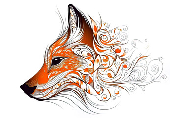 Obraz premium Psychedelic Fox Tattoo Design. Isolated. Generated by Midjourney Generative AI