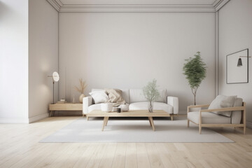 Modern Minimalist Scandinavian Living Room with Empty Wall