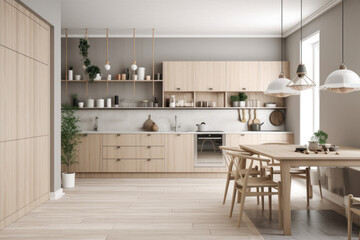 Modern Scandinavian Kitchen with Empty Wall