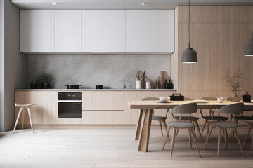 Modern Scandinavian Kitchen with Empty Wall