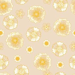 Vintage Pastel Flowers Vector Seamless Pattern