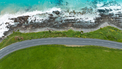The Coastal Road, sandy beach and  open sea in summer season Nature recovered Environment and Travel background