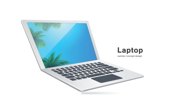 Laptop computer with picture on screen of coconut tree
