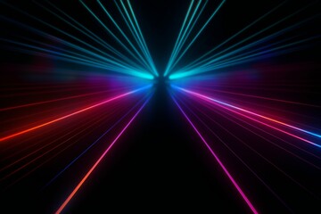 Colorful glowing neon lines pattern on a black background, generative AI