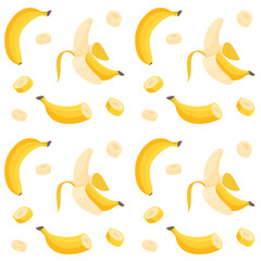 Background pattern with bananas. Tropical yellow fruit. Vector illustration