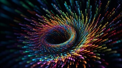 Illustration of a mesmerizing spiral of colorful lights glowing in the darkness created with Generative AI technology