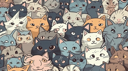 Naklejka premium pattern with cats in anime style created with Generative AI technology