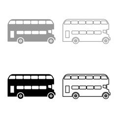 Double-decker London bus city transport double decker sightseeing set icon grey black color vector illustration image solid fill outline contour line thin flat style