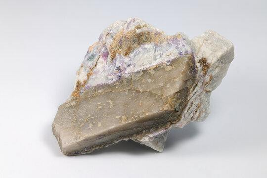 Crystal of major industrial lithium ore spodumene in albite matrix from Haapaluoma lithium quarry in Finland.