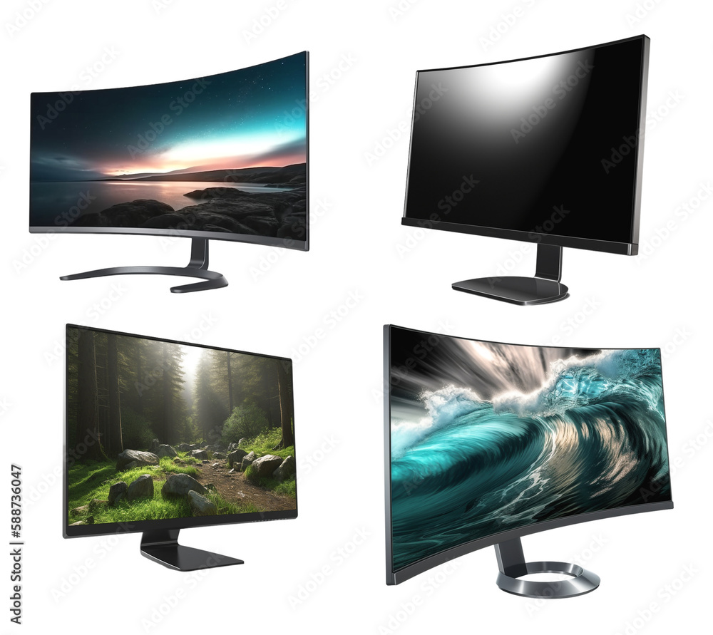 Poster four computer screens on a transparent background, generative ai