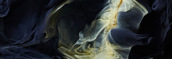 Dark black contrast liquid art background. Paint ink explosion, abstract clouds of smoke mock-up,...