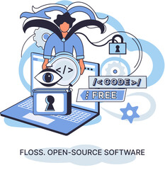 FLOSS open source software. Code of created program open available for viewing modification. Use of already created code to create new versions of programs to correct errors refinement of open program