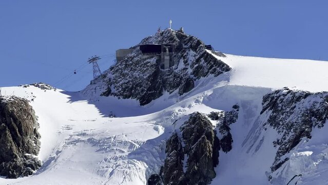 Construction site on the Klein Matterhorn for the new cable car in Zermatt. The ropeway connects Testa Grigia with Klein Matterhorn