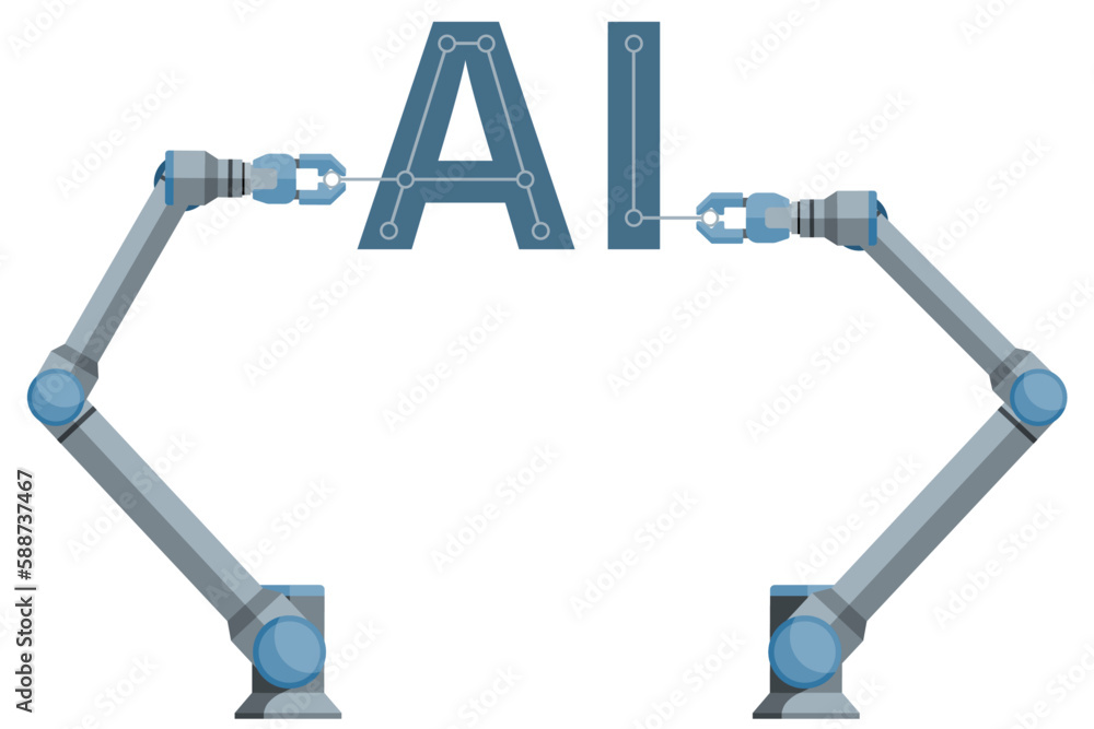 Poster Robots assemble the AI - symbol of artificial intelligence. Vector illustration