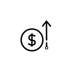 dollar rate increase icon. Money symbol with stretching arrow up. rising prices. Business cost sale icon. cash salary increase. investment growth. vector illustration