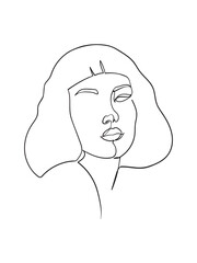 One line drawing face. Abstract woman portrait. Hairstyle. Modern minimalism art. - Vector illustration