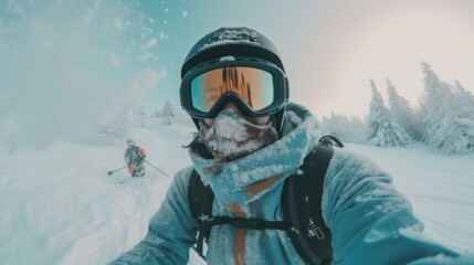 Fototapeta na wymiar Snowboarder Captures Epic Moment in First-Person View. Generative ai