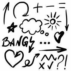 hand drawn arrows and symbols for doodles and sketch art