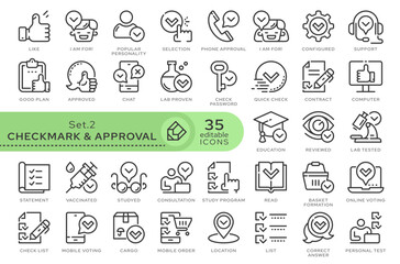 Set of conceptual icons. Vector icons. Set from the series - Approval and Checkmark. Editable outline icon.	